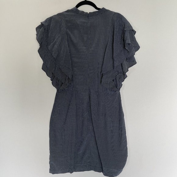 Anthropologie Avec les Filles Dress Women Medium Blue Polka Dot Ruffle Pockets - Picture 10 of 12